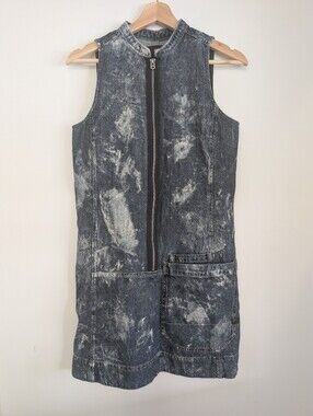 G Star Raw XS Jean Dress Distressed White Paint Splatter Blue Denim Sleeveless